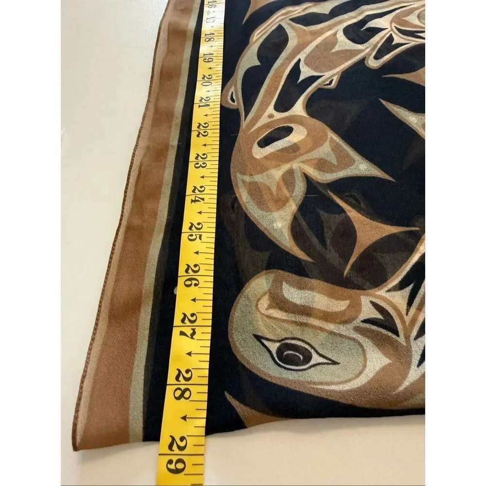 Vintage Anthony Joseph Scarf Coast Salish ‘Circle of Life’ Salmon Art Earthy